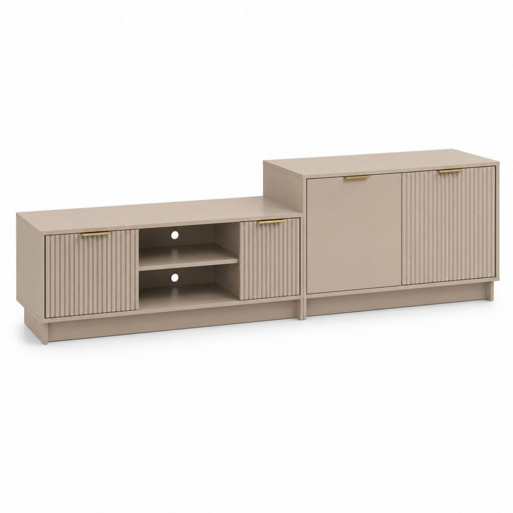 Ensemble meuble TV et buffet bas taupe en panneaux de particules 220 x 40 x 75 cm