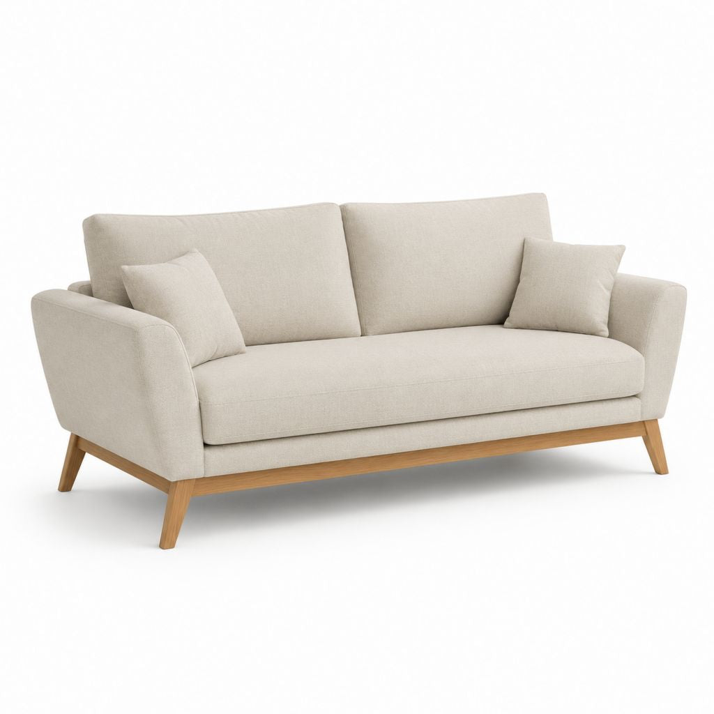 Canapé 3 places beige en polyester avec pieds en bois massif 200 x 88 x 85 cm