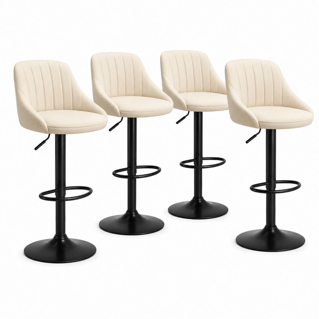 Lot de 4 tabourets de bar réglables crème en cuir synthétique PU avec dossier 48 x 52 x 89-109 cm