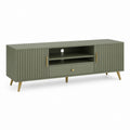 Meuble TV vert olive en MDF rectangulaire avec 2 portes et tiroir 160 x 40 x 55 cm