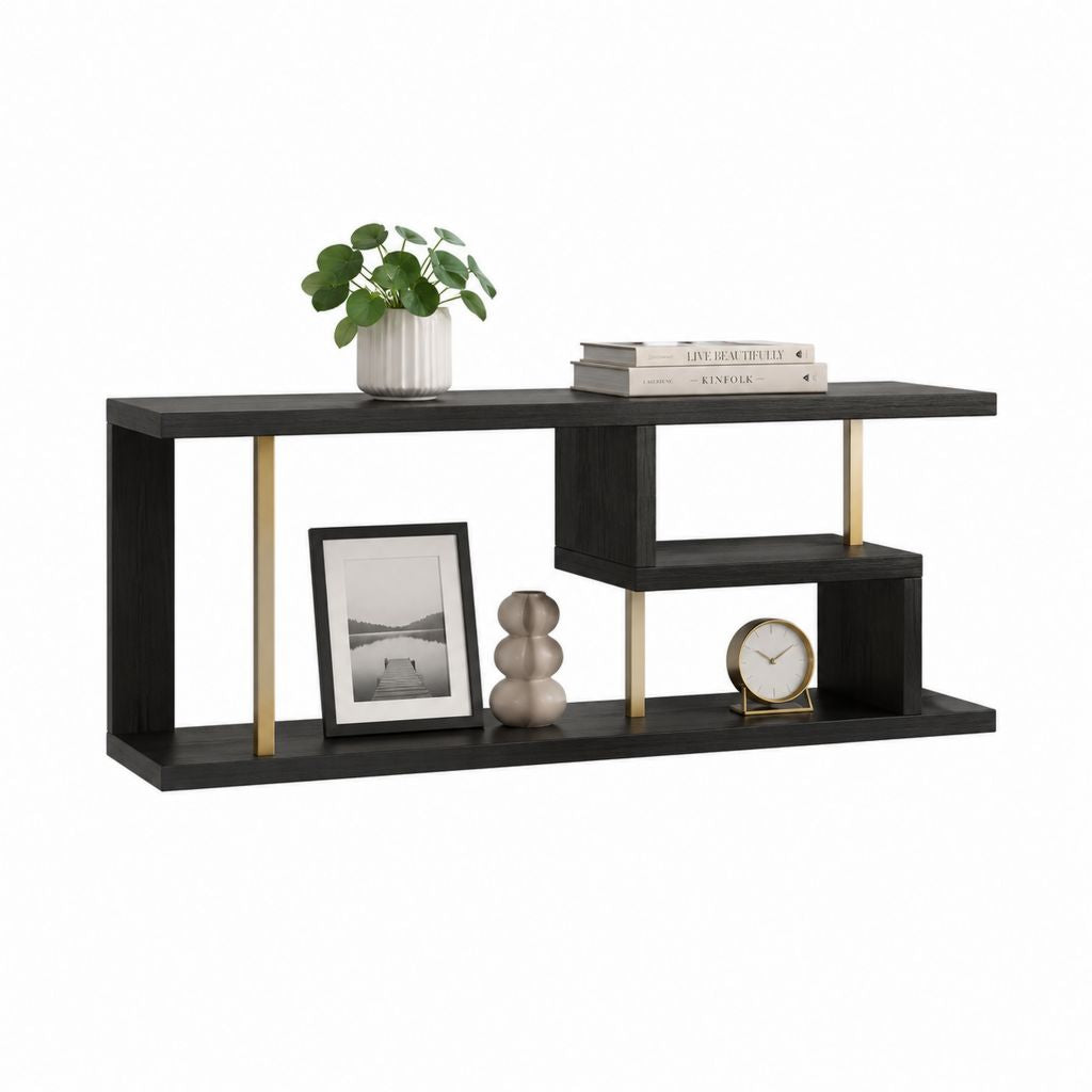 Étagère murale décorative noire en panneaux MDF et acier 120 x 60 x 20 cm