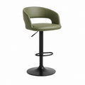 Tabouret de bar réglable vert olive en PU avec base ronde en acier 52 x 51 x 89-110 cm