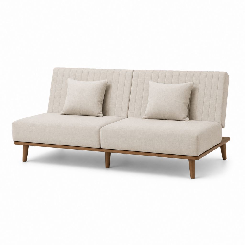 Canapé 2 places beige en polyester avec structure en bois massif 180 x 85 x 82 cm