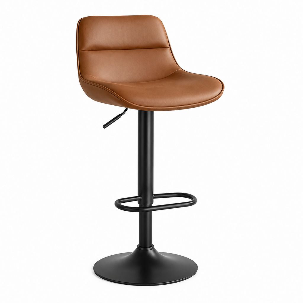 Tabouret de bar réglable marron en polyuréthane PU avec piètement noir 50 x 52 x 89-111 cm