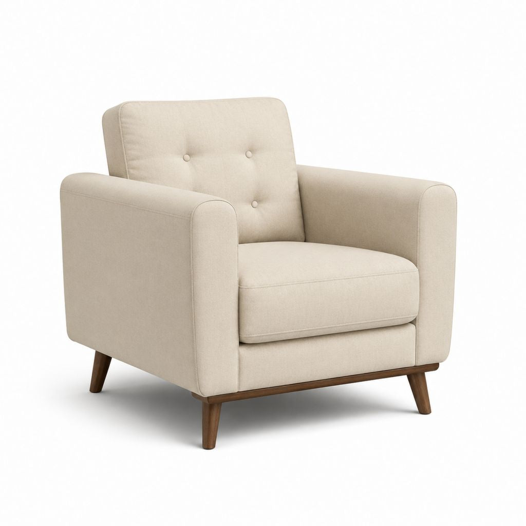 Fauteuil 1 place beige en polyester avec pieds en hévéa massif 88 x 84 x 90 cm