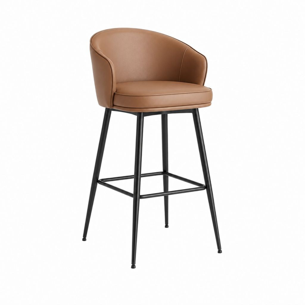 Tabouret de bar avec dossier marron en similicuir PU et acier noir 55 x 53 x 100 cm