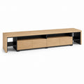 Meuble TV bas rectangulaire chêne naturel et noir en panneaux MDF 200 x 40 x 45 cm