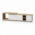 Meuble TV bas rectangulaire chêne clair et blanc en panneaux de particules mélaminés 180 x 40 x 45 cm