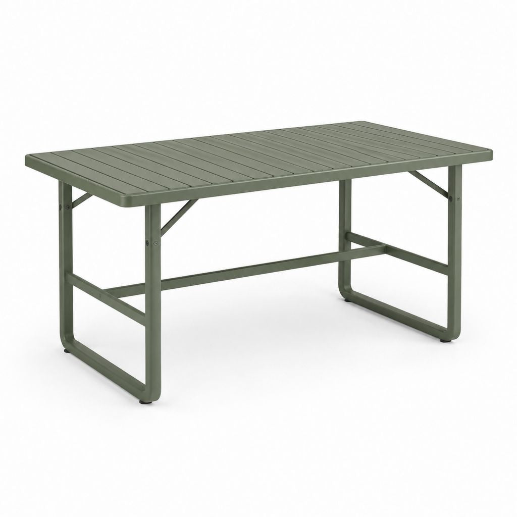 Table de jardin rectangulaire vert olive en aluminium 160 x 90 x 75 cm