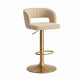 Tabouret de bar réglable beige en similicuir PU avec pied doré 51 x 51 x 92-113 cm