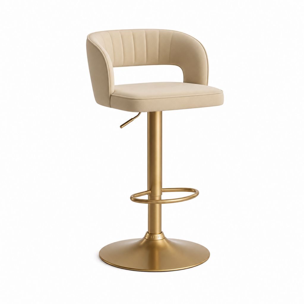 Tabouret de bar réglable beige en similicuir PU avec pied doré 51 x 51 x 92-113 cm