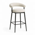 Tabouret de bar avec dossier beige en polyester bouclette et acier noir 53 x 55 x 96 cm