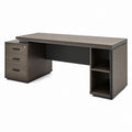Bureau droit avec caisson et étagères gris brun en panneaux de particules 160 x 70 x 75 cm