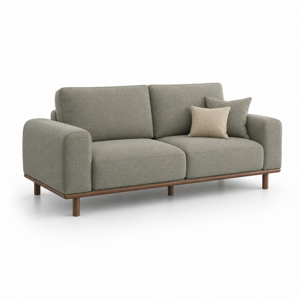 Canapé 2 places vert gris en polyester avec piètement en bois massif 180 x 86 x 85 cm
