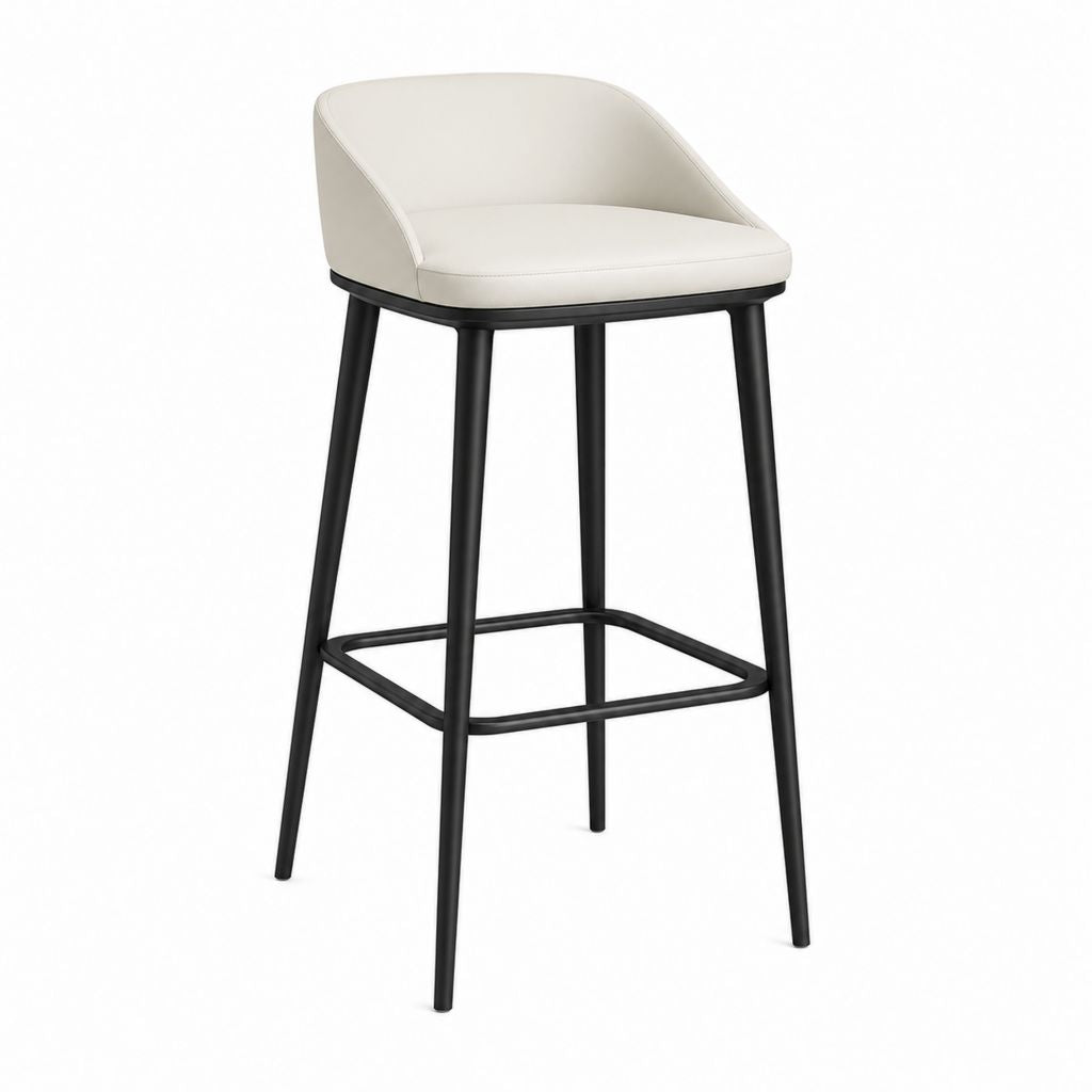 Tabouret de bar avec dossier beige en similicuir PU et acier noir 50 x 53 x 95 cm