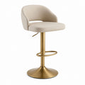 Tabouret de bar réglable beige en polyuréthane avec piètement en acier doré assise arrondie 48 x 43 x 84 cm