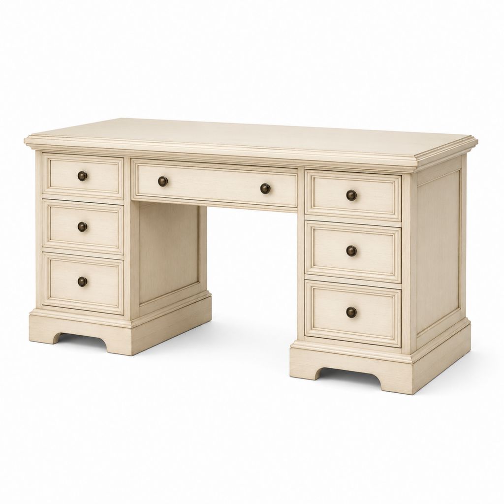 Bureau classique à 7 tiroirs ivoire en MDF rectangulaire 150 x 70 x 76 cm