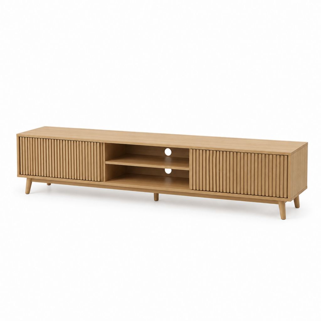 Meuble TV bas chêne clair en MDF plaqué chêne rectangulaire 180 x 40 x 55 cm