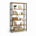 Étagère de rangement 6 niveaux marron chêne et noir en panneaux de particules et acier 80 x 30 x 180 cm