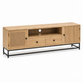Meuble TV bas en chêne et cannage naturel 180 x 40 x 60 cm
